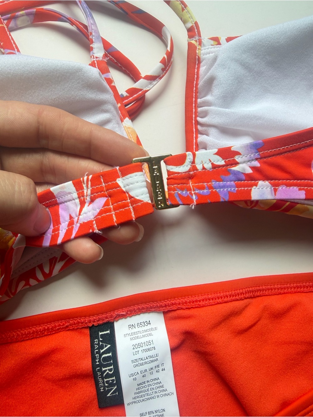 Lauren Ralph Lauren Women’s Shirred Bikini Top with Bottom Size 10 - Picture 5 of 7